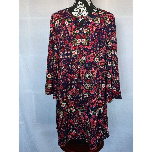 Madison Leigh Women Blue Casual Shirred Waist Floral Tunic Dress‎ Size 12 - Picture 8 of 8